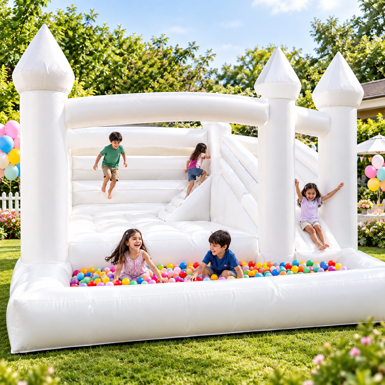 White Castle Inflatable Slide with Ball Pool