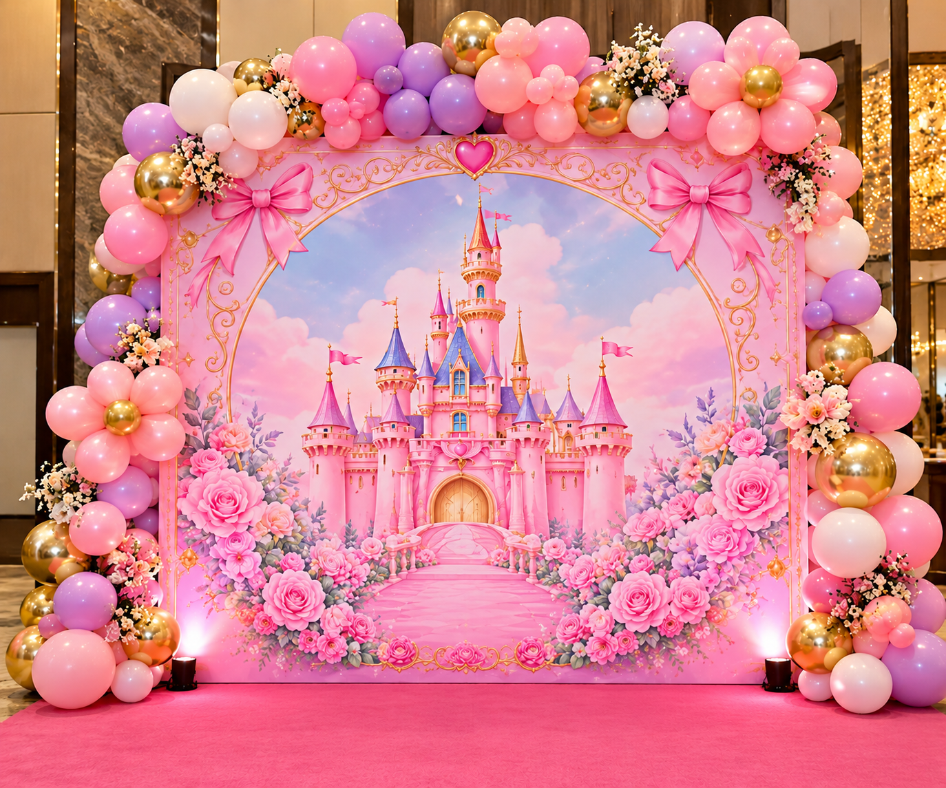 Pink Castle Theme Stall Panel Decoration Setup