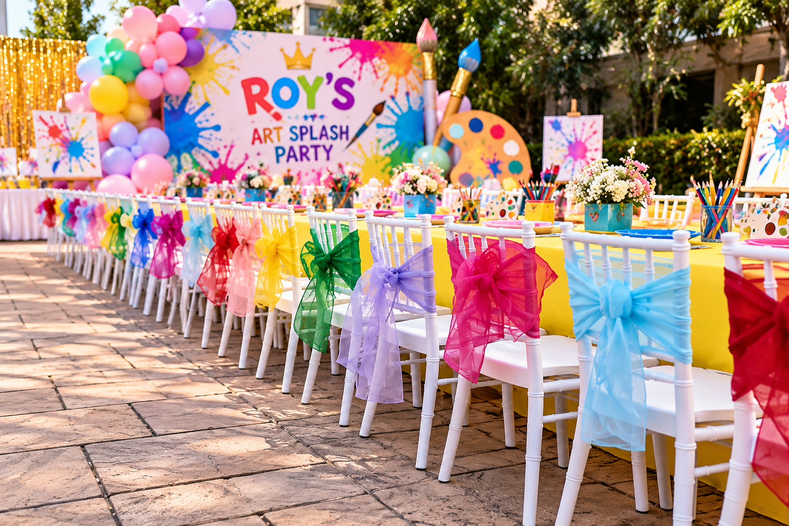Colorful Birthday Party Chair Decoration Setup