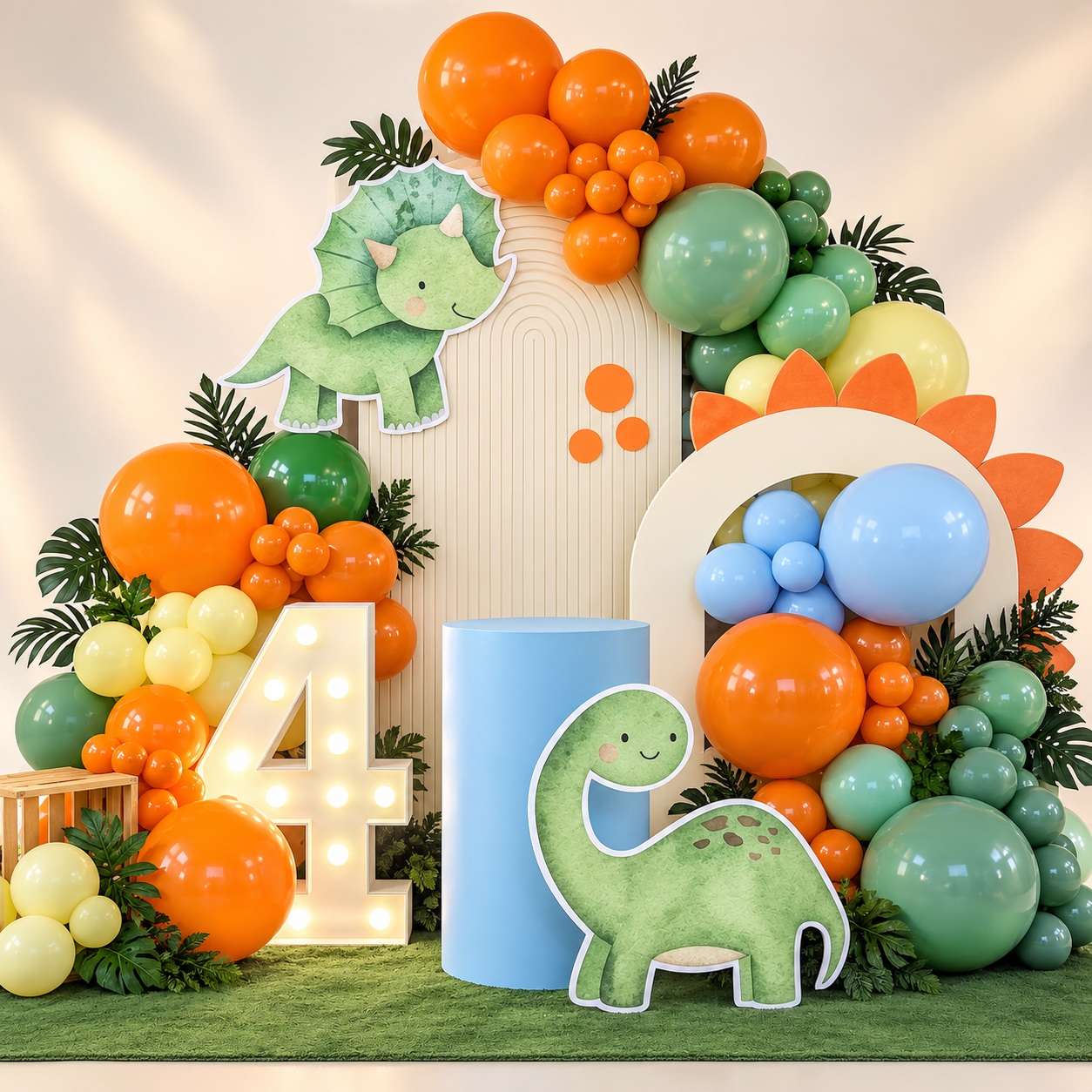 Dino World Birthday Decoration with Balloon Arch & LED Number