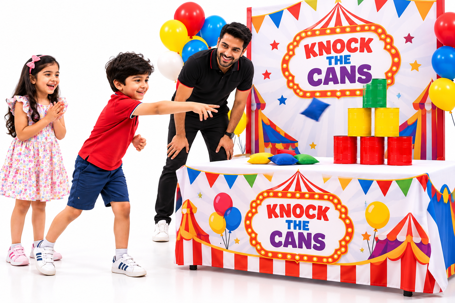 Knock the Cans Carnival Game for Kids' Birthday Parties